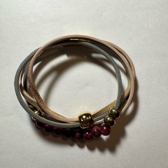 Gold and Red Beaded Wrap Bracelet with Silver Accents - Picture 2 of 2